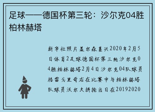 足球——德国杯第三轮：沙尔克04胜柏林赫塔
