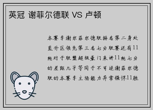 英冠 谢菲尔德联 VS 卢顿